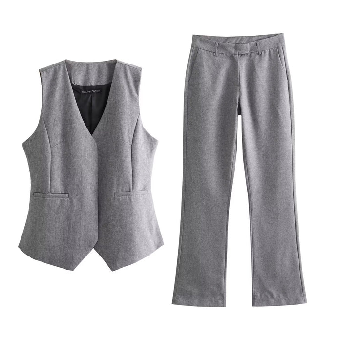 Spring Women Back Asymmetric Vest Low Waist Straight Leg Pants Sets