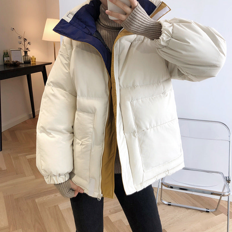 Short Color Stitching Cotton-Padded Coat Female Winter Cotton Clothing Thickened Puffer Jacket Coat
