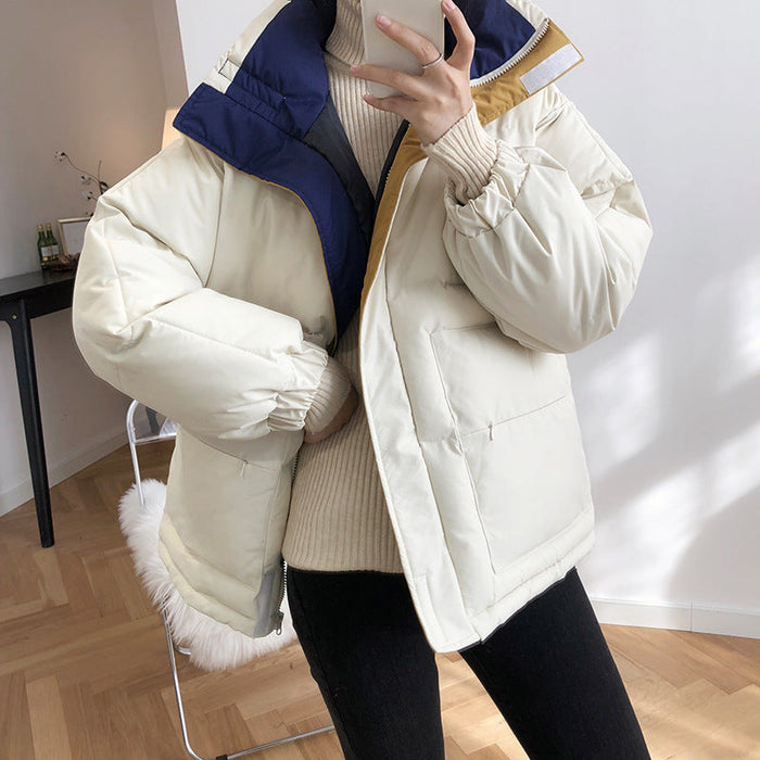 Short Color Stitching Cotton-Padded Coat Female Winter Cotton Clothing Thickened Puffer Jacket Coat