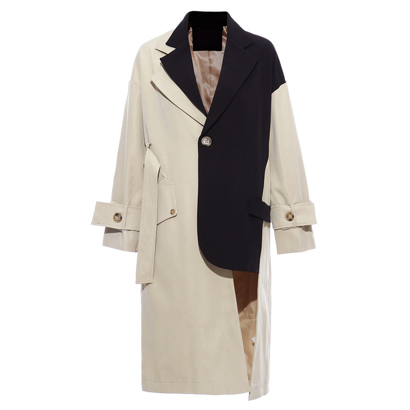 Handsome British Retro Patchwork Assorted Colors Asymmetric Personality Trench Coat Blazer for Women