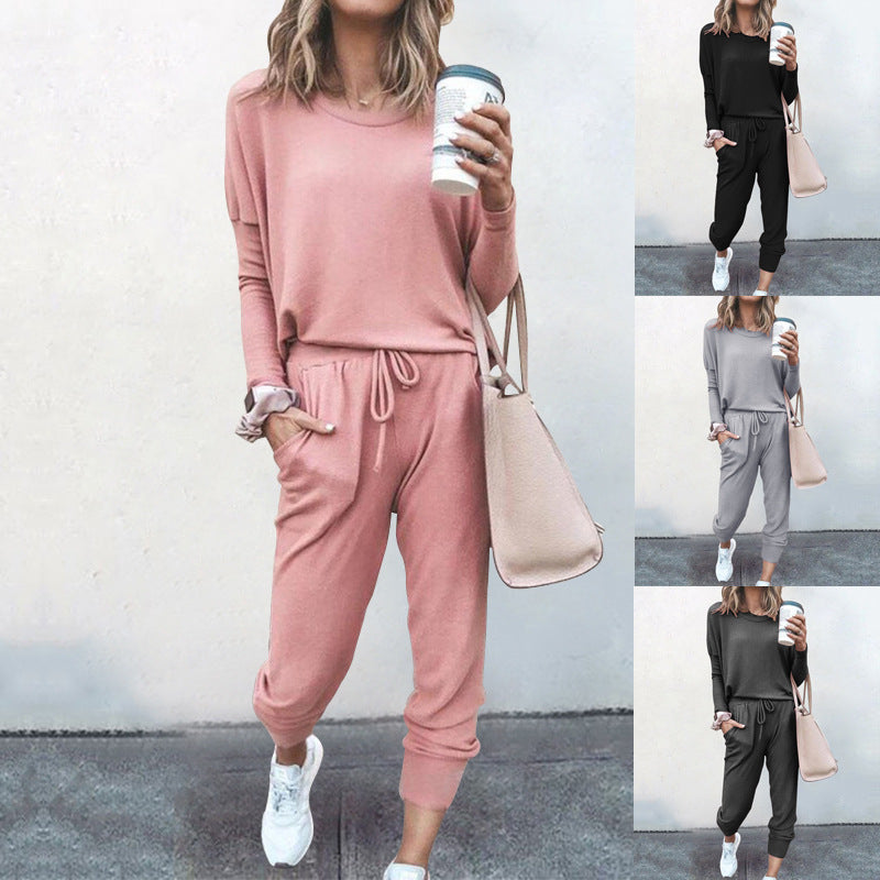 Spot Autumn Winter New Women Clothing Loose-Fitting Solid Color Long Sleeves Casual Suit