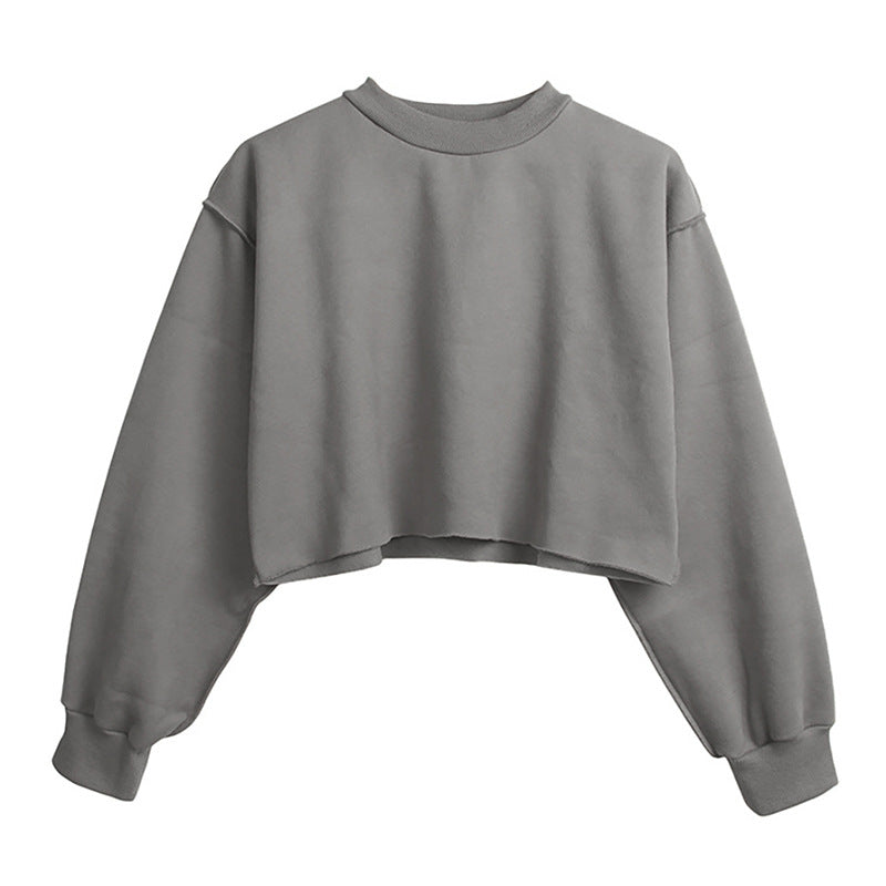 Fleece Lined Long Sleeved Fitness Yoga Wear Top Sports Cropped Short Sweater Women