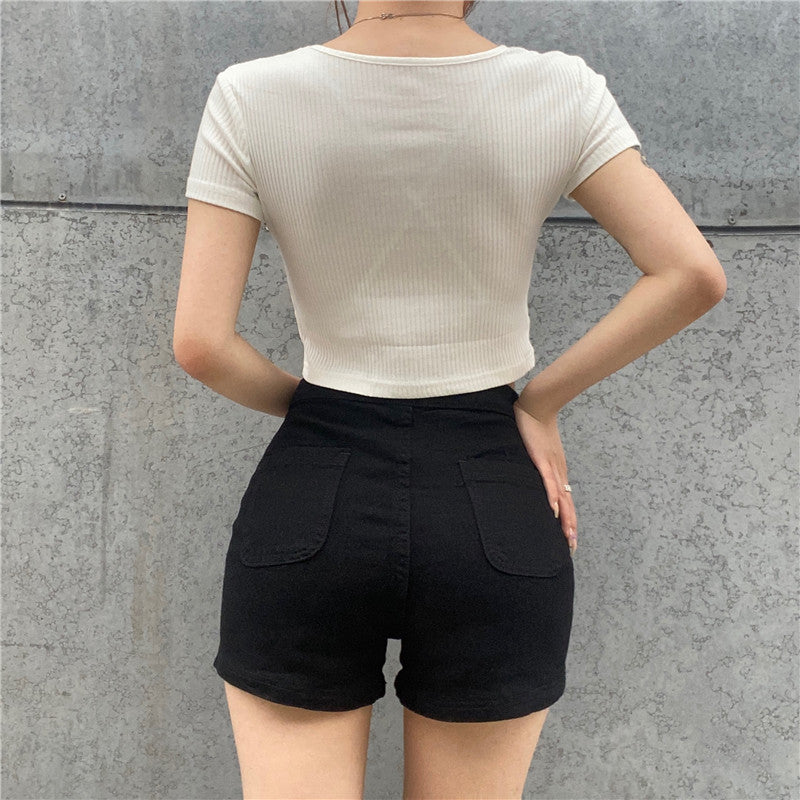 Women Short Sleeve Summer Popular Slim Fit Show Umbilical round Neck Angel Print Bottoming T shirt