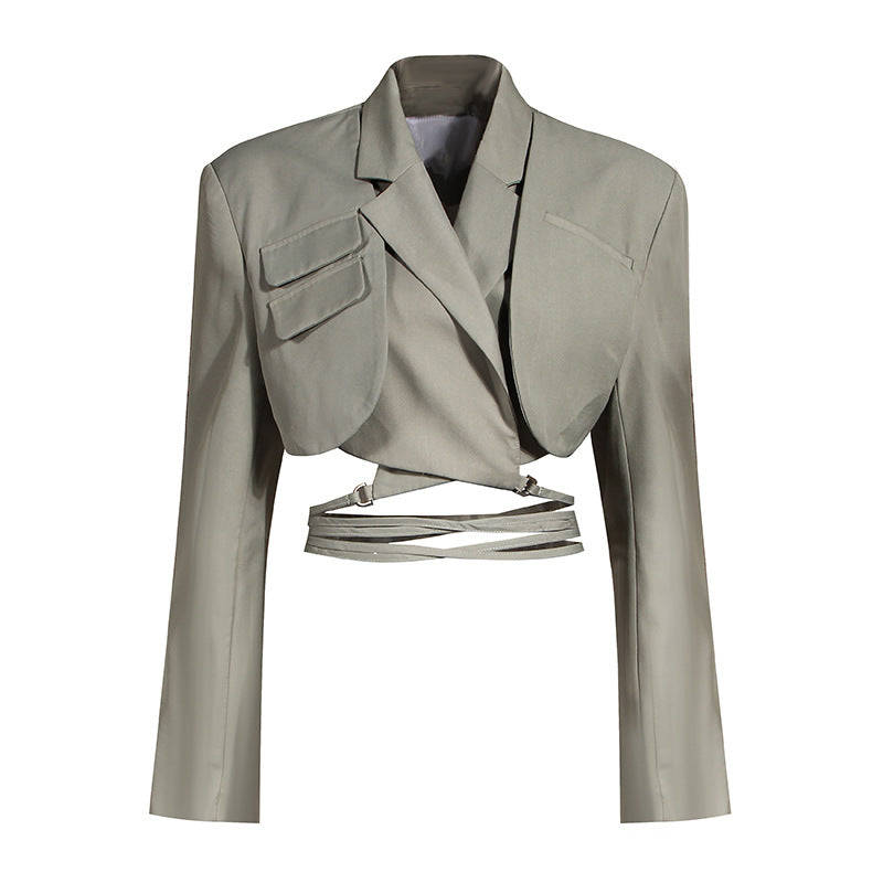 Jacket for Women Spring Autumn Asymmetric Short Skirt Fried Street Waist-Hugging Gas Field Blazer Suit
