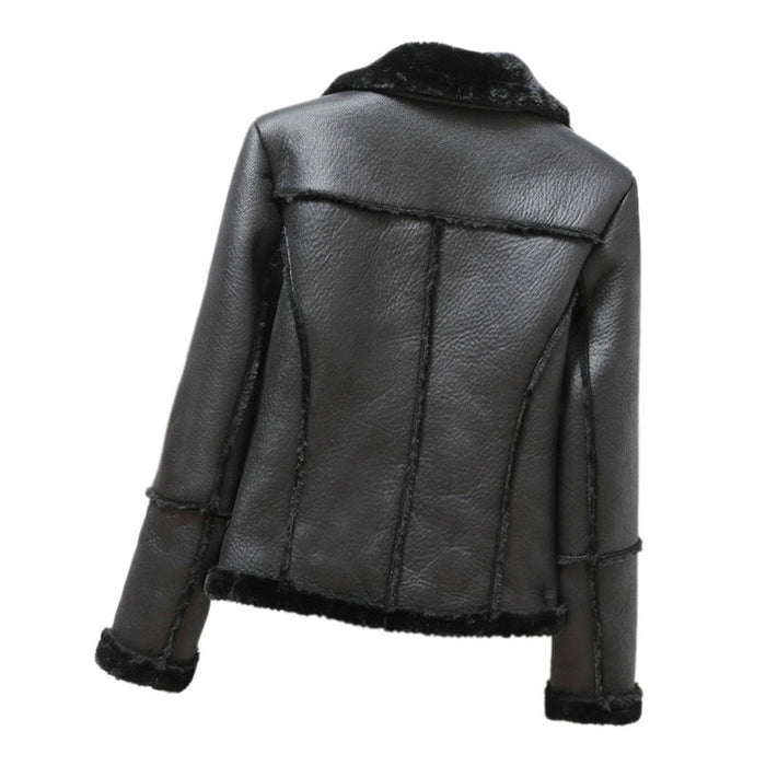 Faux Shearling Jacket Faux Leather Jacket Autumn Winter Ladies Warm Leather Jacket Motorcycle Jacket Women Clothing