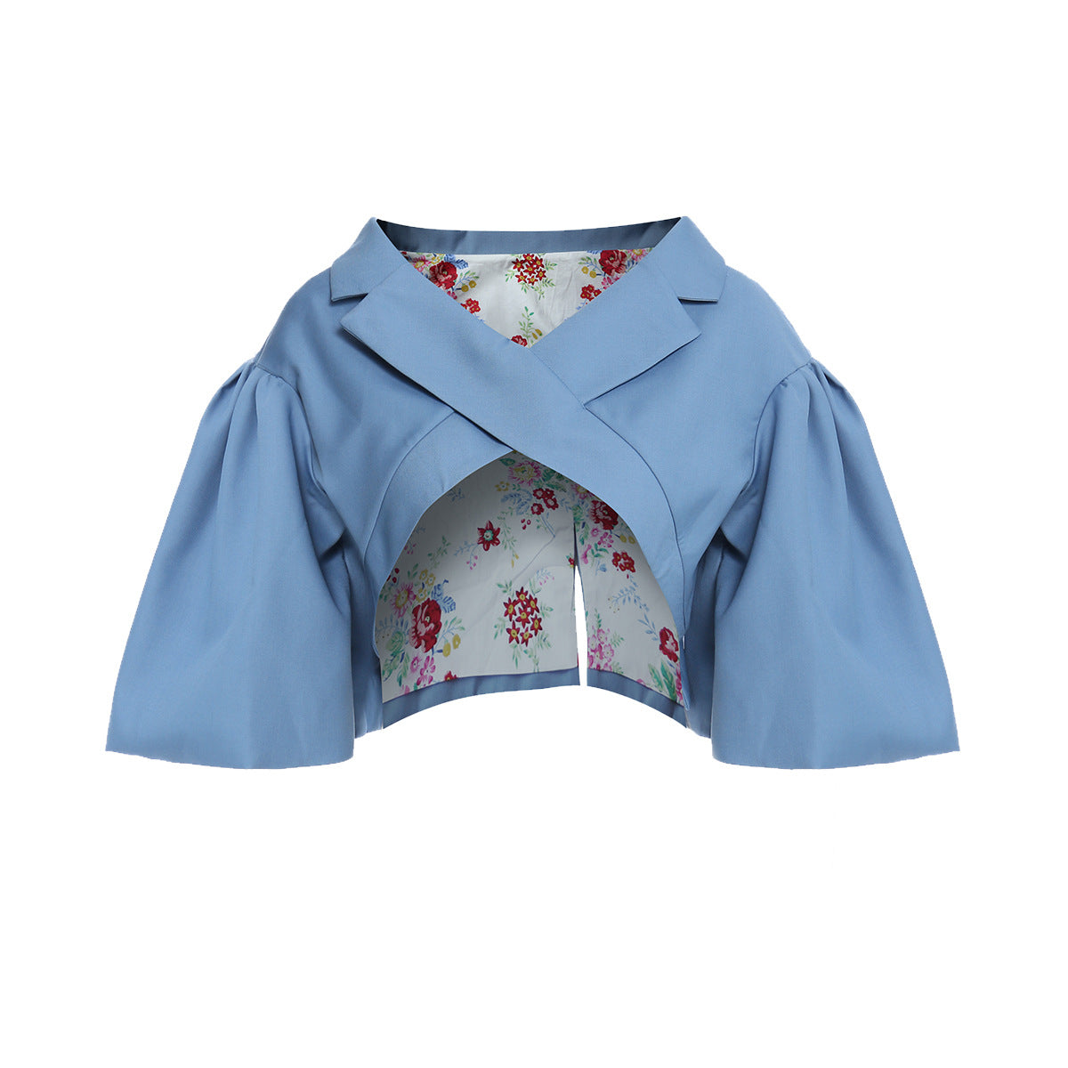 Collar Stitching Floral Cloth Short Faux Cloak Short Blazer