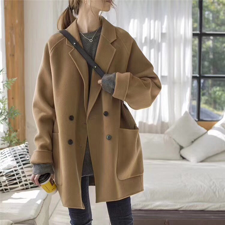 Small Reversible Cashmere Coat Women Short Loose Woolen Coat Women