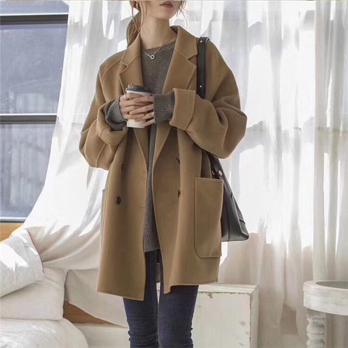 Small Reversible Cashmere Coat Women Short Loose Woolen Coat Women