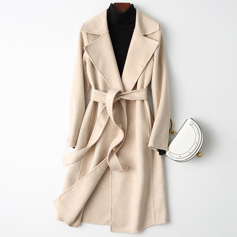 Double-Faced Woolen Goods Cashmere Coat Mid-Length Slim Fit Slimming Hepburn Woolen Coat