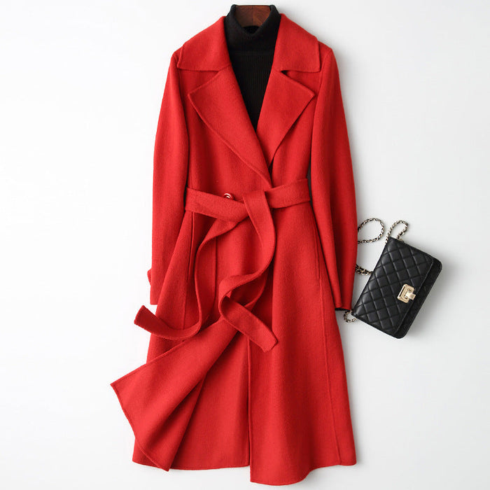 Double-Faced Woolen Goods Cashmere Coat Mid-Length Slim Fit Slimming Hepburn Woolen Coat