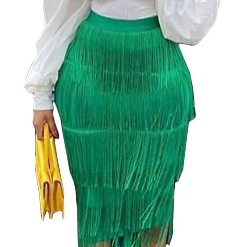High Waist Stitching Tassels Slim-Fit Hip Skirt Party Pencil Skirt plus Size Women Skirt Skirt Plus Size