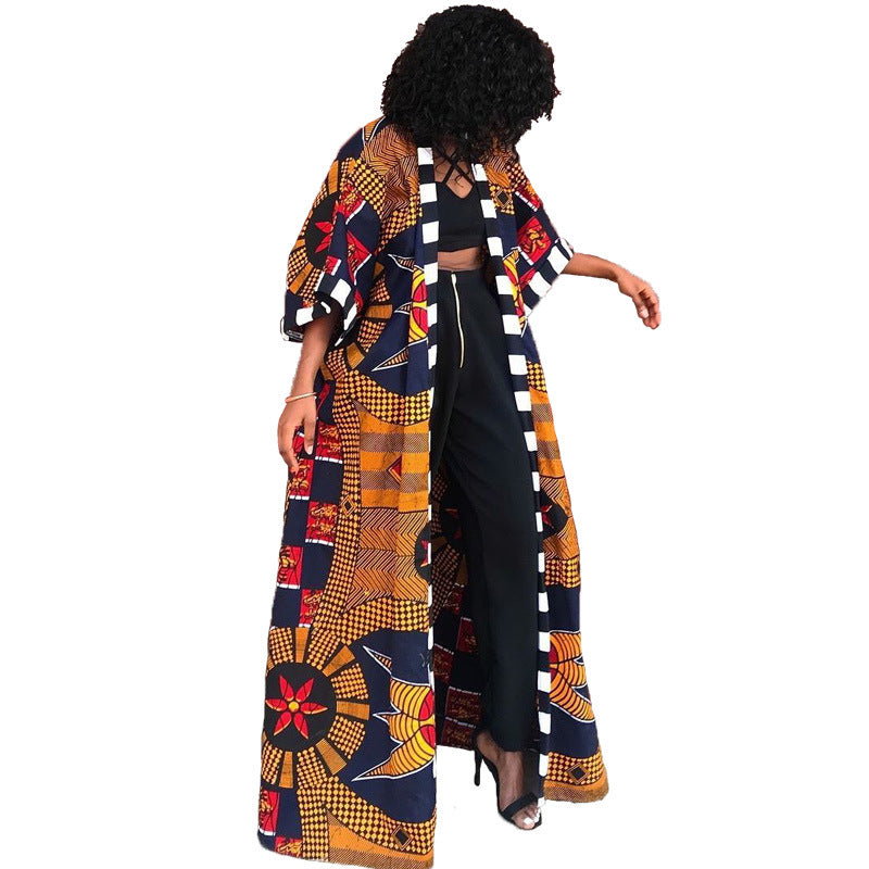 Women Spring Clothing Windbreaker African Ethnic Women Coat Long Printed