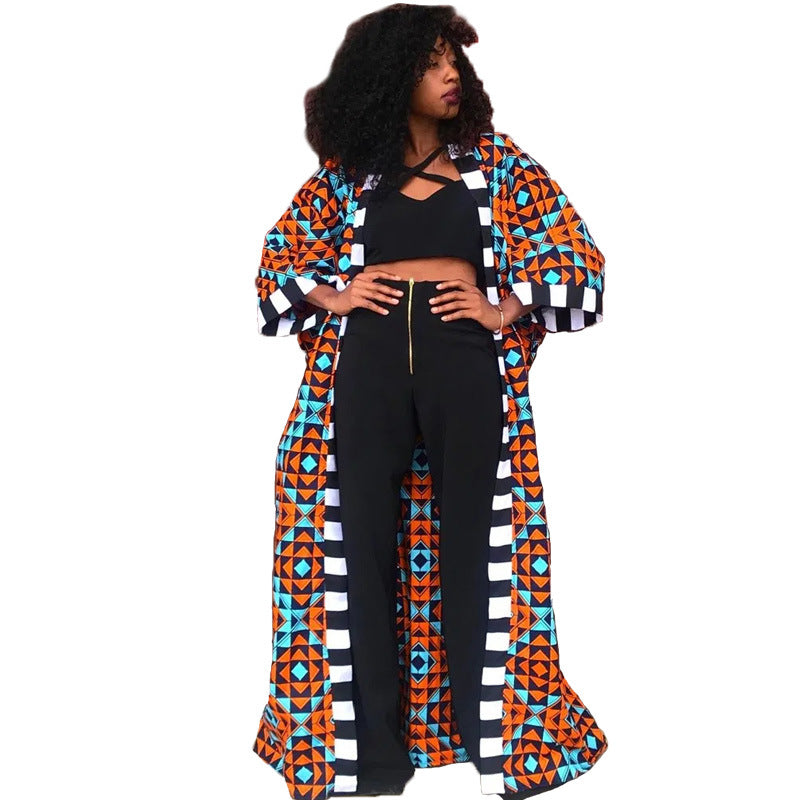 Women Spring Clothing Windbreaker African Ethnic Women Coat Long Printed