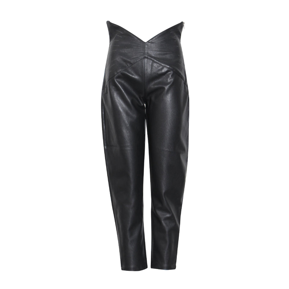 British Straight Trendy Women Casual Pants Spring Sexy Petals High Waist Solid Color Straight Leather Pants