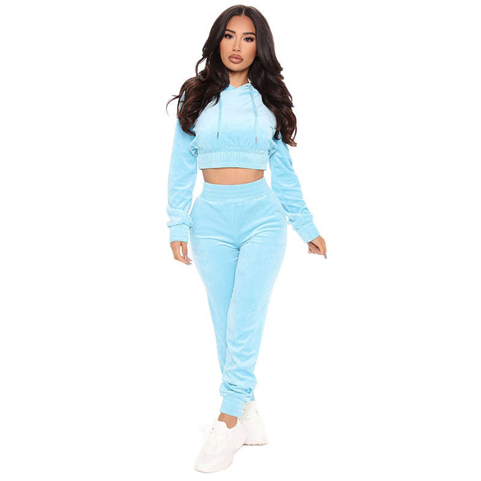 Women Clothing Casual Velvet Hoodie Two Piece Set Sweater Suit Women