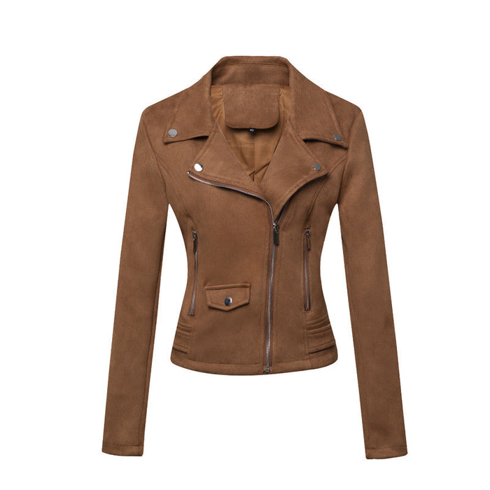 Women Clothing Motorcycle Jacket Women Leather Top Short Slim Suede Leather Jacket Women