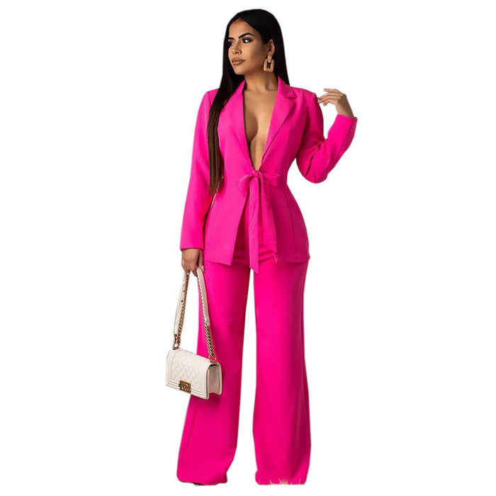 Waist-Controlled Lace-up Small Suit Casual Professional Women Two-Piece Suit Blazer