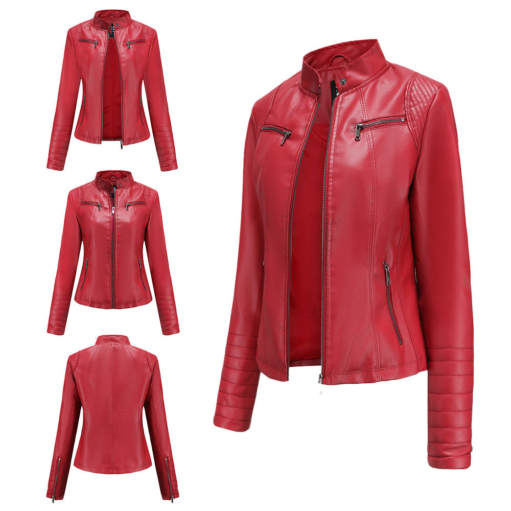 New Women Leather Clothing Women Spring Autumn Thin Motorcycle Clothing  Size Leather Coat Short Chic Women Jacket