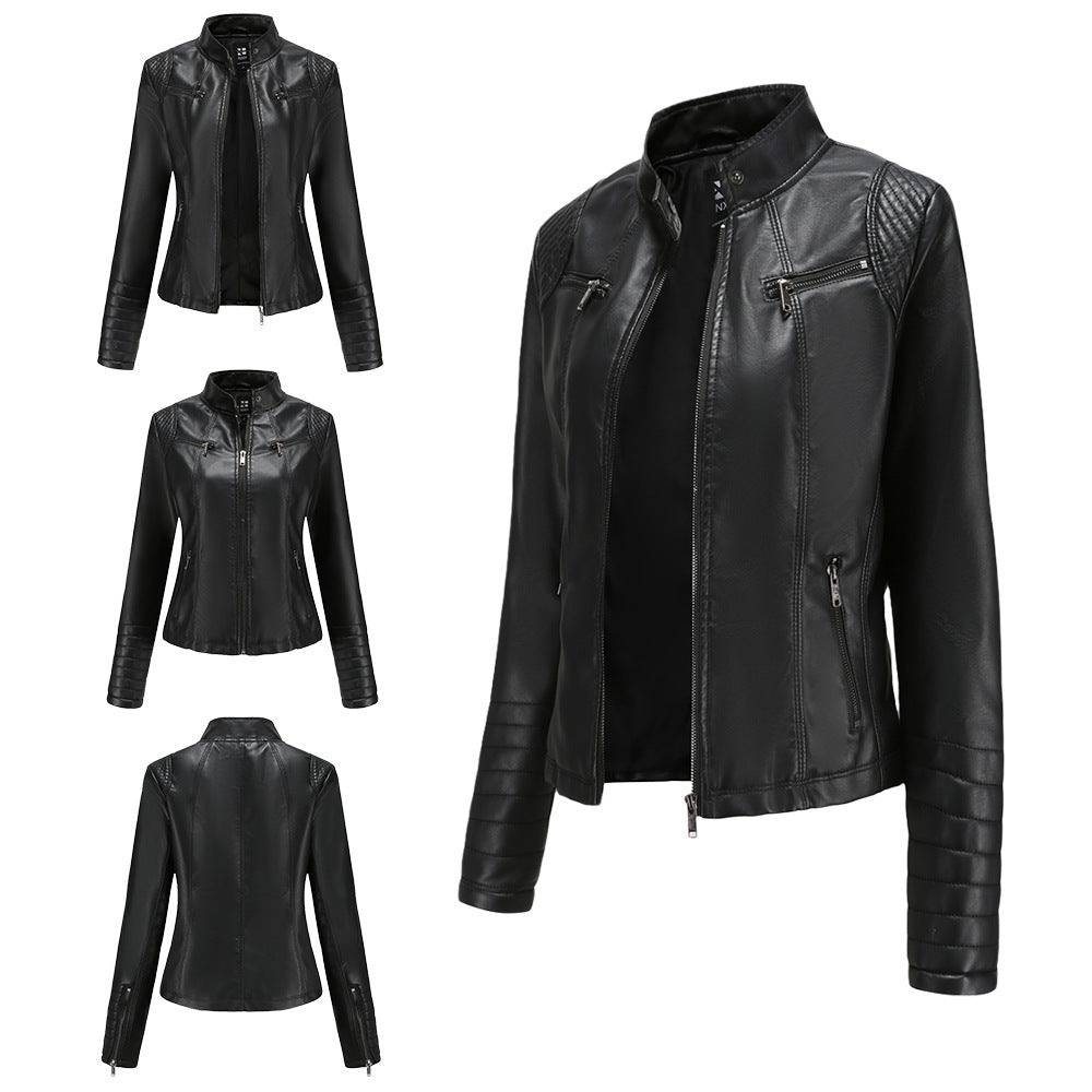 New Women Leather Clothing Women Spring Autumn Thin Motorcycle Clothing  Size Leather Coat Short Chic Women Jacket