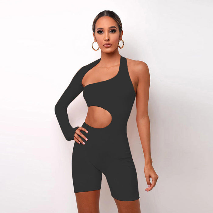 Women Clothing Spring Long Sleeve Sexy Hollow Out Cutout Sports Romper