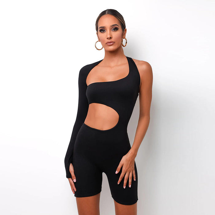 Women Clothing Spring Long Sleeve Sexy Hollow Out Cutout Sports Romper