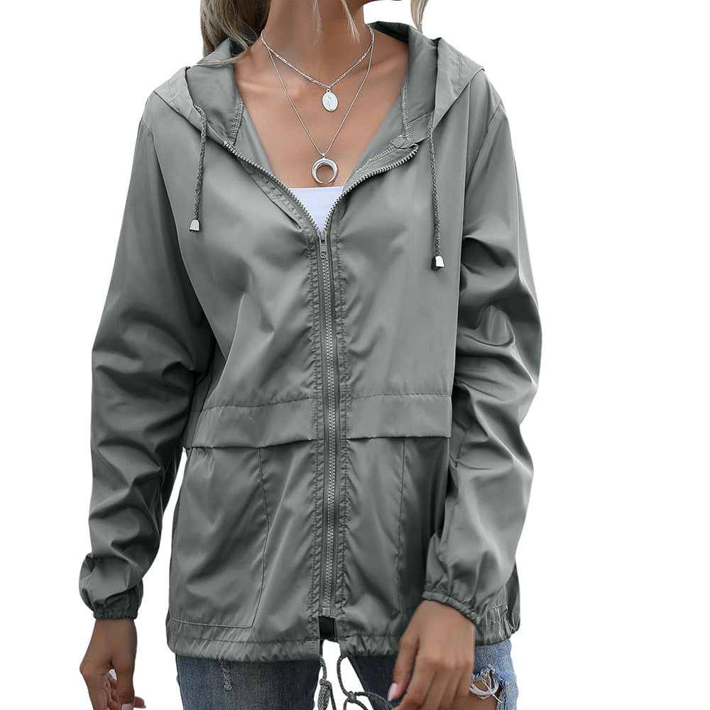 Women Clothing Zipper Hooded Sweatshirt Lightweight Outdoor Hiking Raincoat Jacket Coat Women