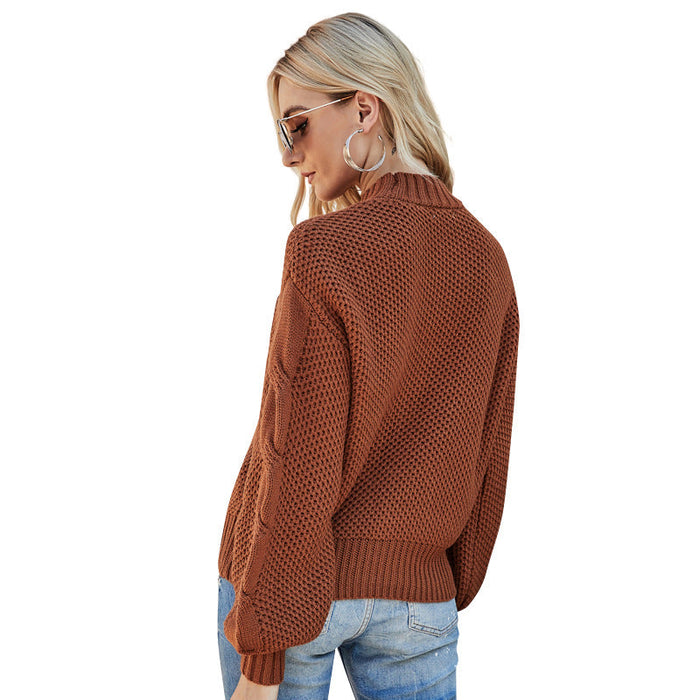 Autumn Winter Solid Color Twisted Mock Neck Sweater Sweater Long Sleeve Pullover Sweater