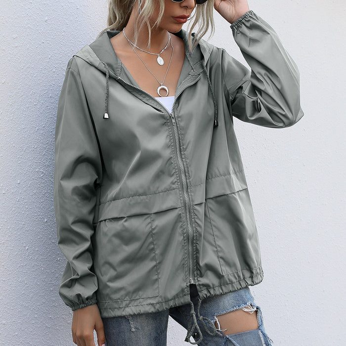 Women Clothing Zipper Hooded Sweatshirt Lightweight Outdoor Hiking Raincoat Jacket Coat Women