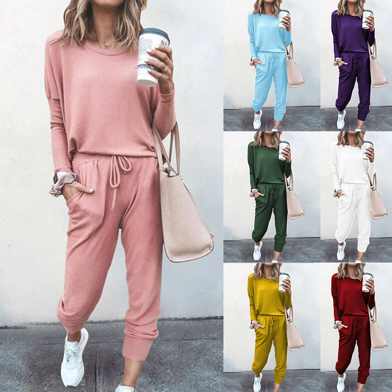 Spot Autumn Winter New Women Clothing Loose-Fitting Solid Color Long Sleeves Casual Suit