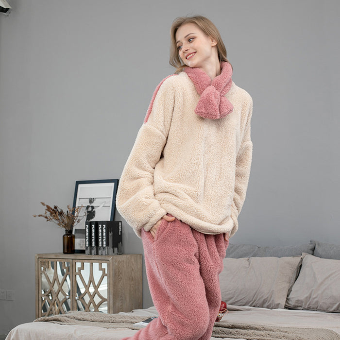 Coral Velvet Pajamas Autumn Winter Plus Size Thickened Fleece-Lined Loungewear Long-Sleeved Women Flannel Pajamas