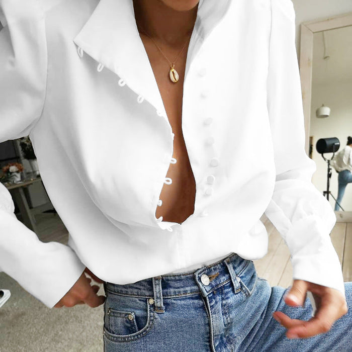 Stand Collar Long Sleeve Shirt Women Autumn Loose White Office Casual Shirt