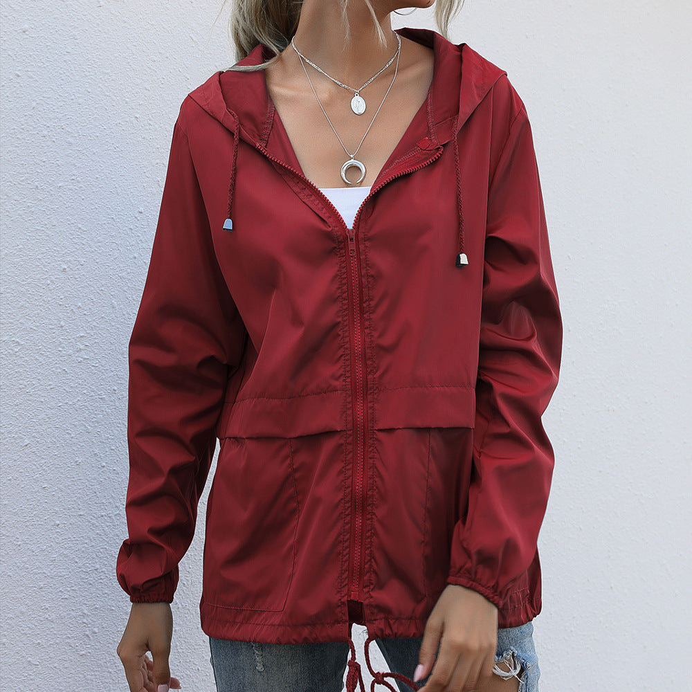 Women Clothing Zipper Hooded Sweatshirt Lightweight Outdoor Hiking Raincoat Jacket Coat Women