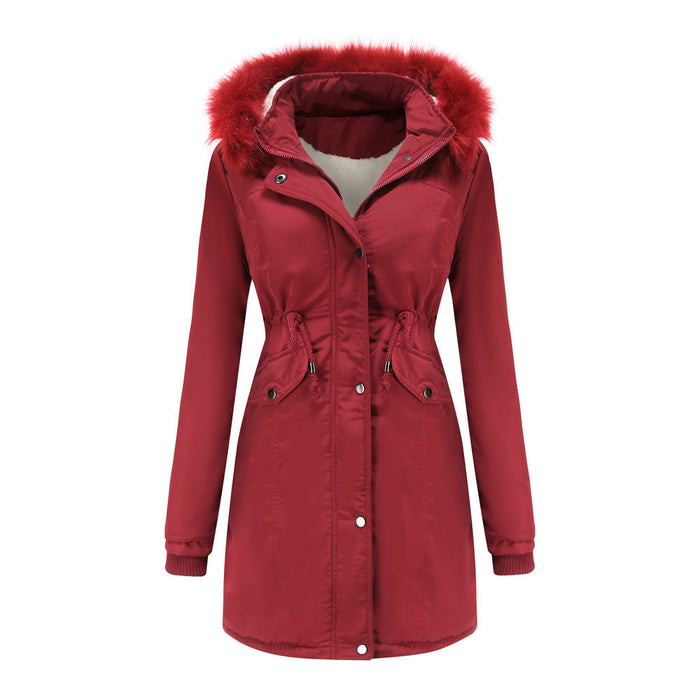 Autumn Winter Warm Women Cotton Thickened Velvet Cotton Clothes Women Detachable Hat Big Fur Collar Coat Plus Size