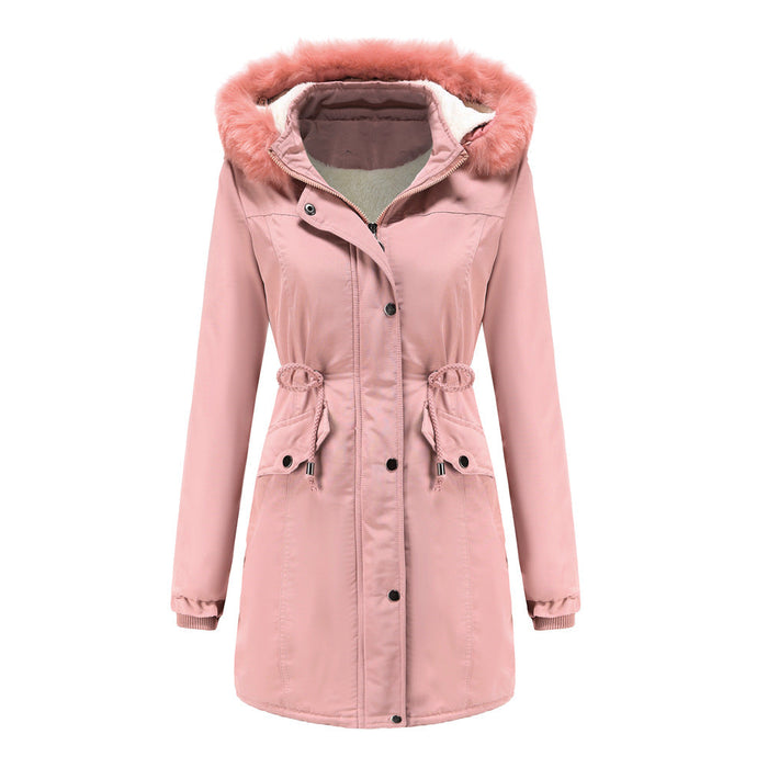 Autumn Winter Warm Women Cotton Thickened Velvet Cotton Clothes Women Detachable Hat Big Fur Collar Coat Plus Size