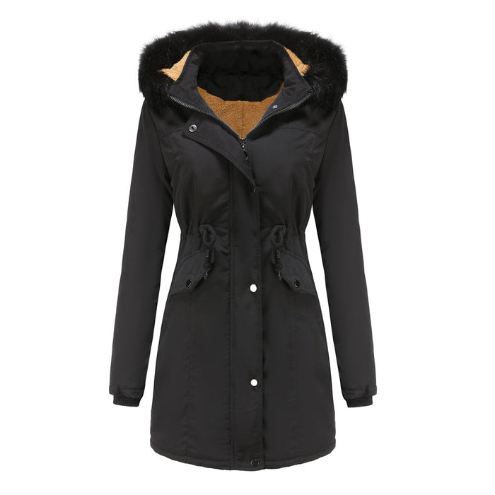 Autumn Winter Warm Women Cotton Thickened Velvet Cotton Clothes Women Detachable Hat Big Fur Collar Coat Plus Size