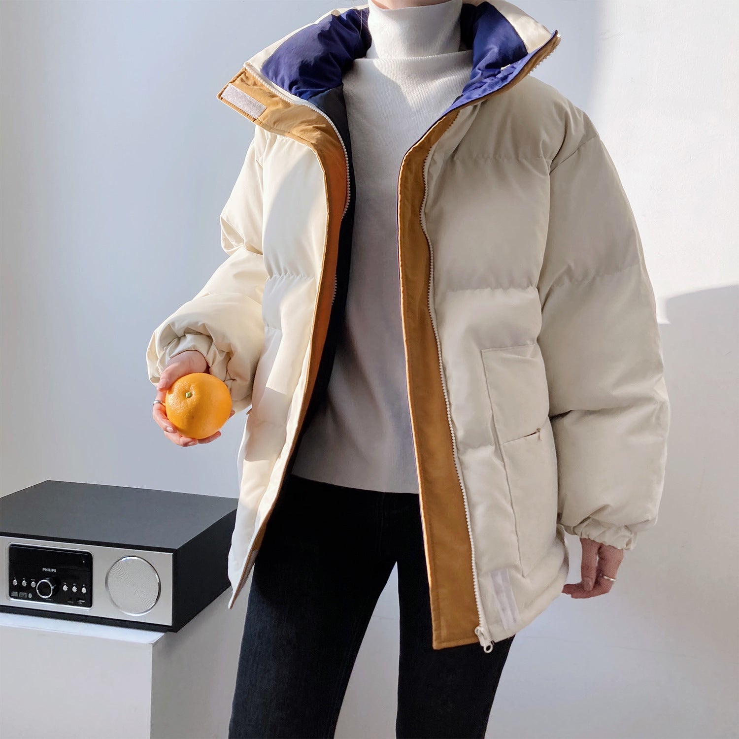 Short Color Stitching Cotton-Padded Coat Female Winter Cotton Clothing Thickened Puffer Jacket Coat