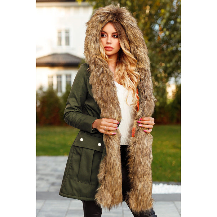 Autumn Winter Thickening Mid Length Wool Coat Parka Coat Winter Hooded Warm Windbreaker Women Clothing