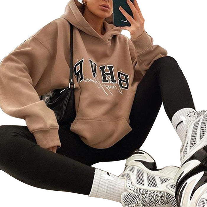 Women Clothing Hoodie  Game Letter Graphic Printing plus Velvet Warm Long Sleeve  Autumn Winter