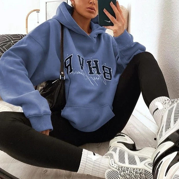 Women Clothing Hoodie Game Letter Graphic Printing plus Velvet Warm Long Sleeve Autumn Winter