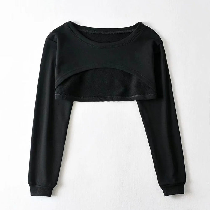 Front Short Back Long Half Short Women Spring Autumn Loose Casual High Waist Long Sleeves Pullover Smock Top