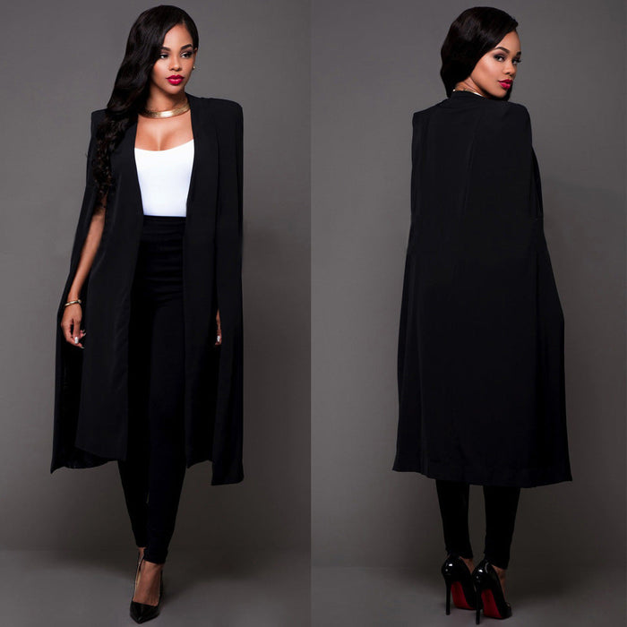 Autumn Personalized Solid Color Long Large Cape  Women Coat