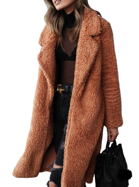 Autumn Winter Long Sleeve Collared Women Plush Top Large Coat Plus size
