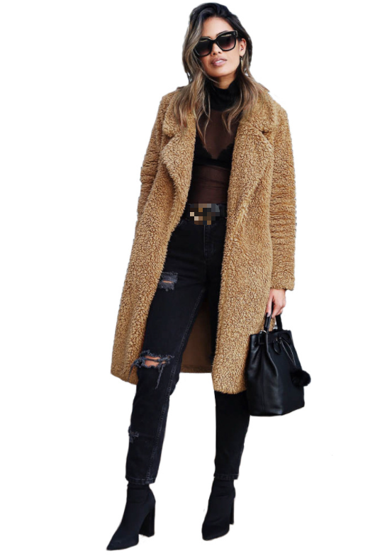 Autumn Winter Long Sleeve Collared Women Plush Top Large Coat Plus size