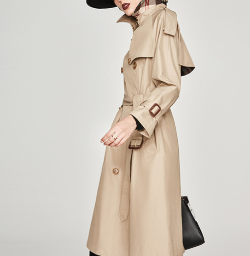 Spring Autumn Women Clothing Double-Breasted Extended Trench Coat Women Coat Chameleon Trench Coat Women Coat