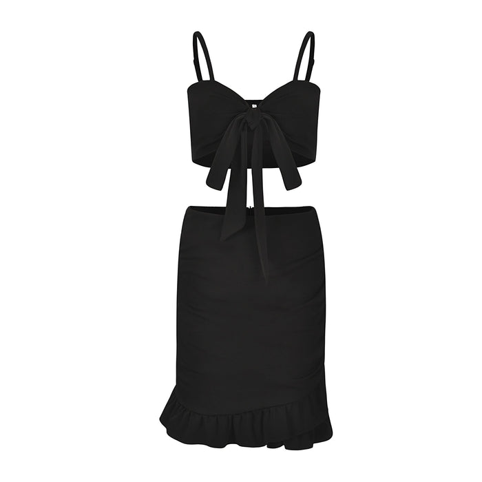 Bandeau Camisole High Waist Ruffles Package Hip Vacation Skirt Set