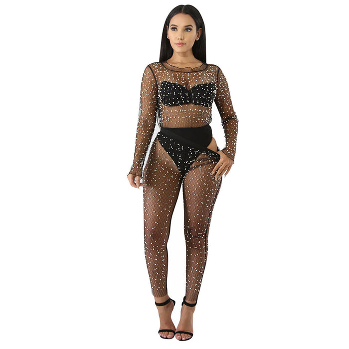 Summer Mesh Sexy See Through Bubble Beads Two Piece Set Excluding Underwear