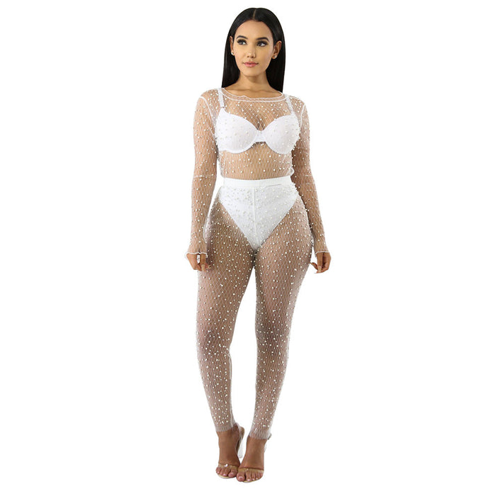 Summer Mesh Sexy See Through Bubble Beads Two Piece Set Excluding Underwear