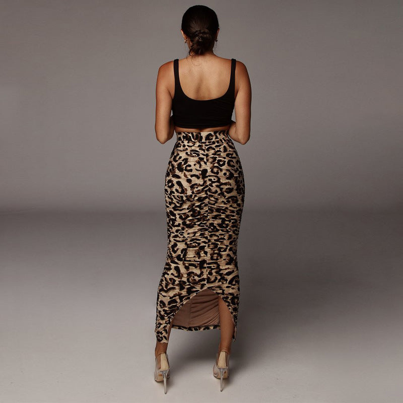 Leopard Print Snake Print Plus Size High Waist Skirt Split Long Skirt Hip Skirt for Women Summer