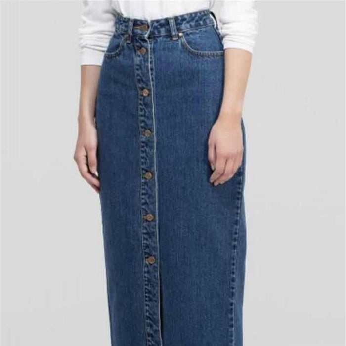 Muslim Long Button Denim Package Hip Skirt