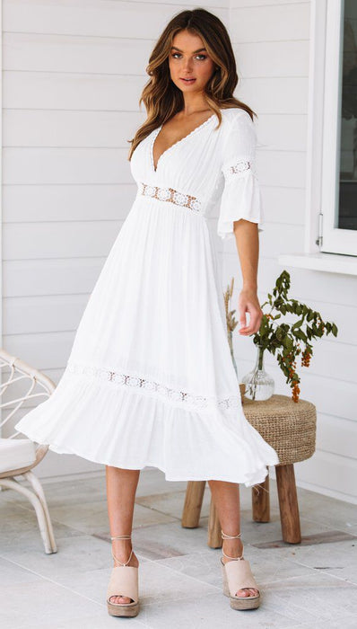 Deep V Plunge Plunge Lace Stitching Dress for Women